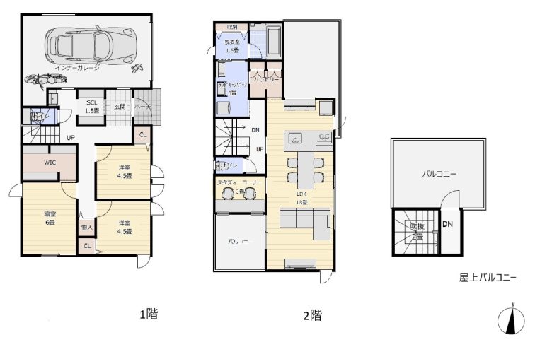 【参考PLAN】 ガレージ×屋上バルコニー 建物面積108.5㎡ 3LDK+DEN  ガレージ付モデルハウスございます！是非ご体感してください！